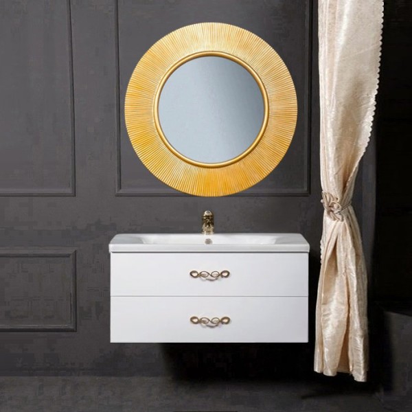 Мебель для ванной комнаты Armadi Art NeoArt 100 white с ручками Wave золото, зеркало Shine