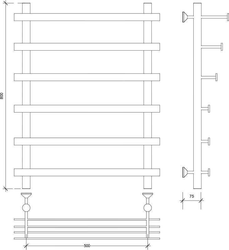 Полотенцесушитель водяной Secado Понтида 7 СП 80x60 см, матовый черный, лесенка, с полкой