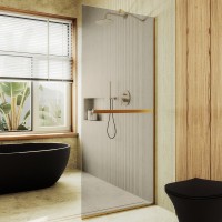 Душевая перегородка Maybahglass MGD-1459-3у 99 см, профиль золото, стекло бронза