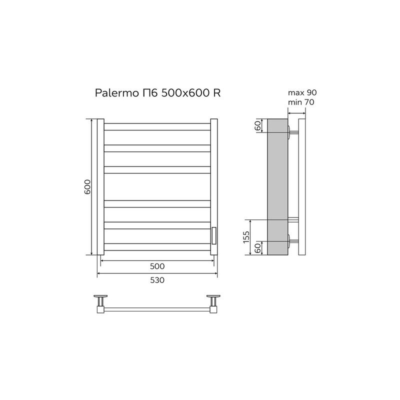 Полотенцесушитель Azario PALERMO 500/600 электрический БЕЛЫЙ R 6 пер.