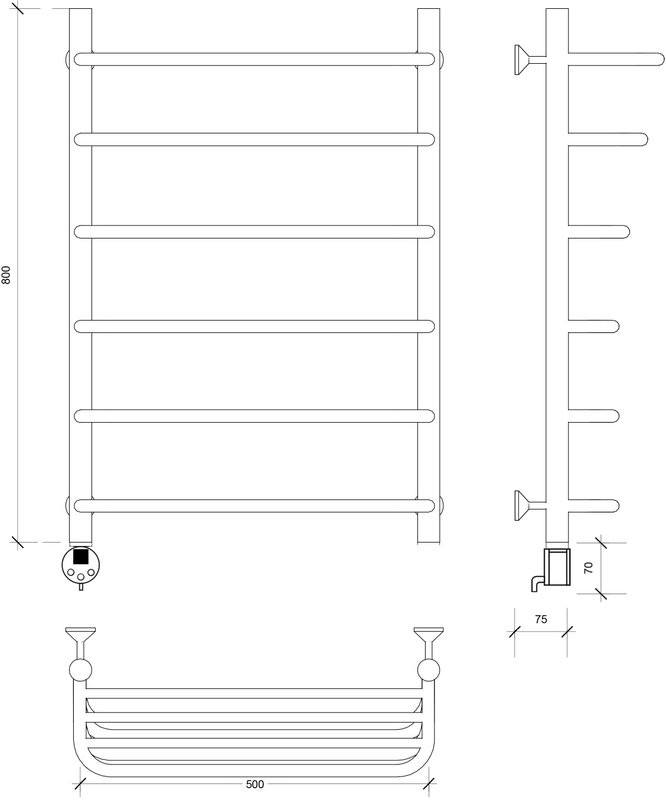 Полотенцесушитель электрический Secado Мерида 2 СП 80x50 см, подключение слева, матовый черный, лесенка, с полкой