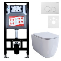 Комплект 3 в 1 Унитаз подвесной Esbano ESUPGARAW + Инсталляция Fram + Кнопка ESINSLM37GW цвет глянцевый белый