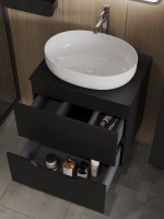 Тумба с раковиной Orange Line 60 подвесная, 2 ящика, матовая черная с раковиной B05-520W