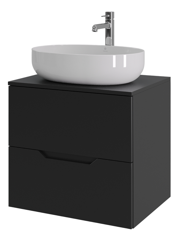 Тумба с раковиной Orange Line 60 подвесная, 2 ящика, матовая черная с раковиной B05-520W