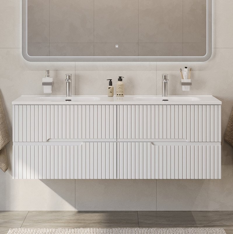 Тумба с раковиной Cezares Duet 140 bianco lucido, раковина Cezares CZR-8095-140-2 двойная