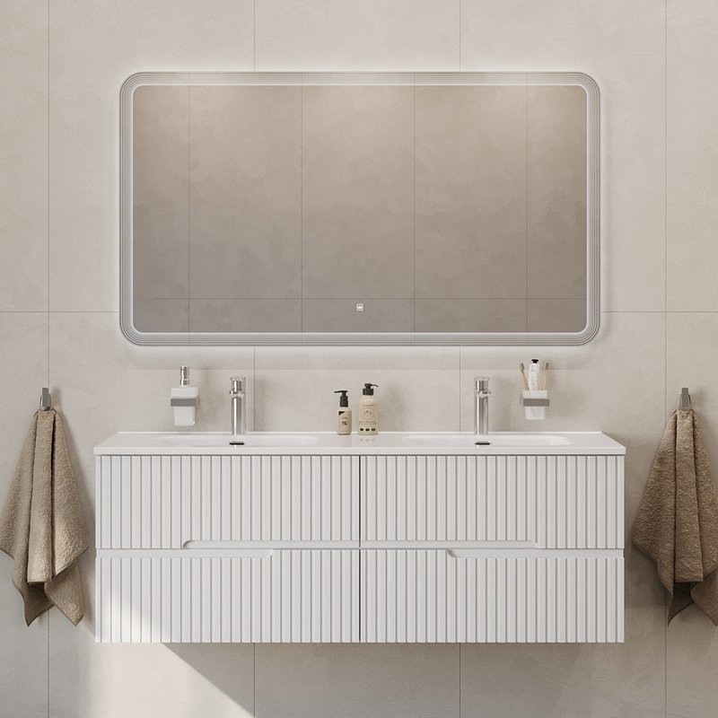 Тумба с раковиной Cezares Duet 140 bianco lucido, раковина Cezares CZR-8095-140-2 двойная