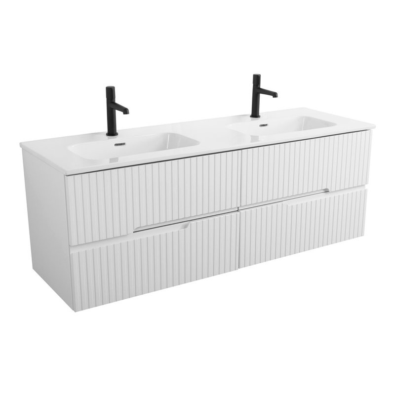 Тумба с раковиной Cezares Duet 140 bianco lucido, раковина Cezares CZR-8095-140-2 двойная