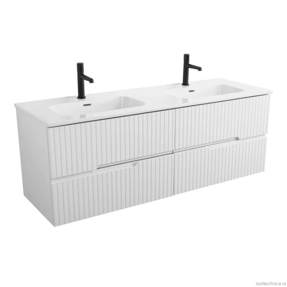 Тумба с раковиной Cezares Duet 140 bianco lucido, раковина Cezares CZR-8095-140-2 двойная
