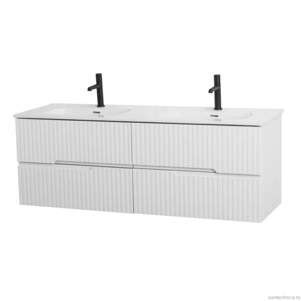 Тумба с раковиной Cezares Duet 140 bianco lucido, раковина Cezares CZR-8095-140-2 двойная