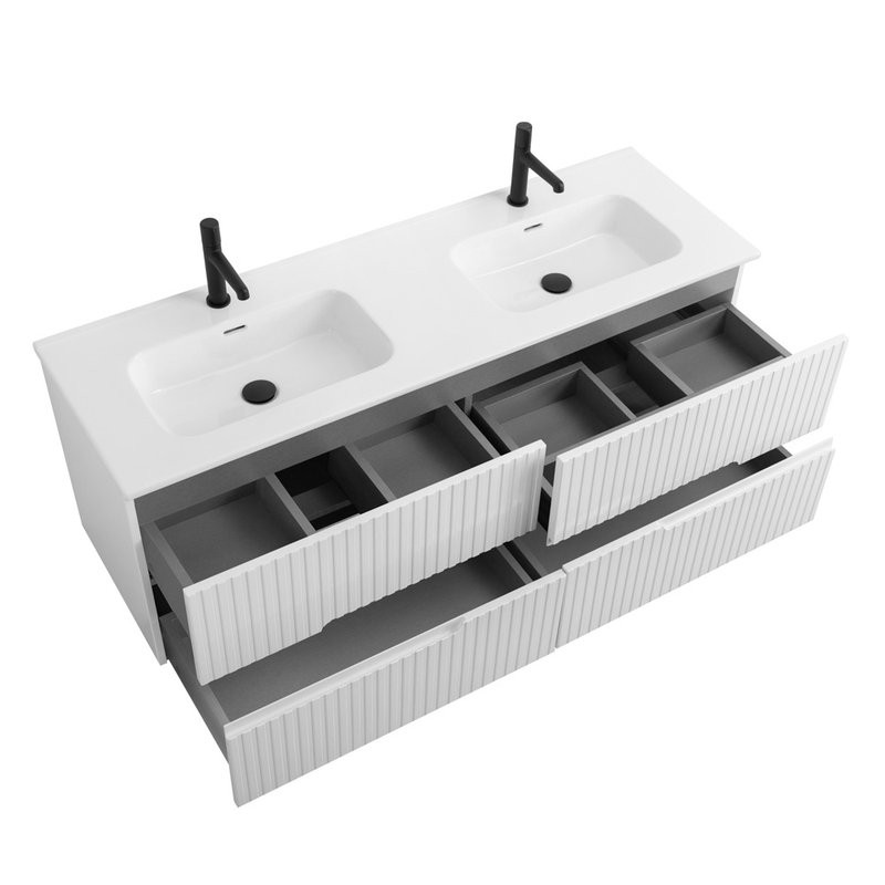 Тумба с раковиной Cezares Duet 140 bianco lucido, раковина Cezares CZR-8095-140-2 двойная