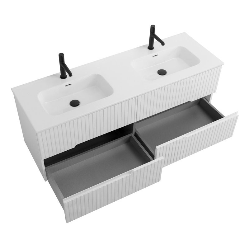 Тумба с раковиной Cezares Duet 140 bianco lucido, раковина Cezares CZR-8095-140-2 двойная