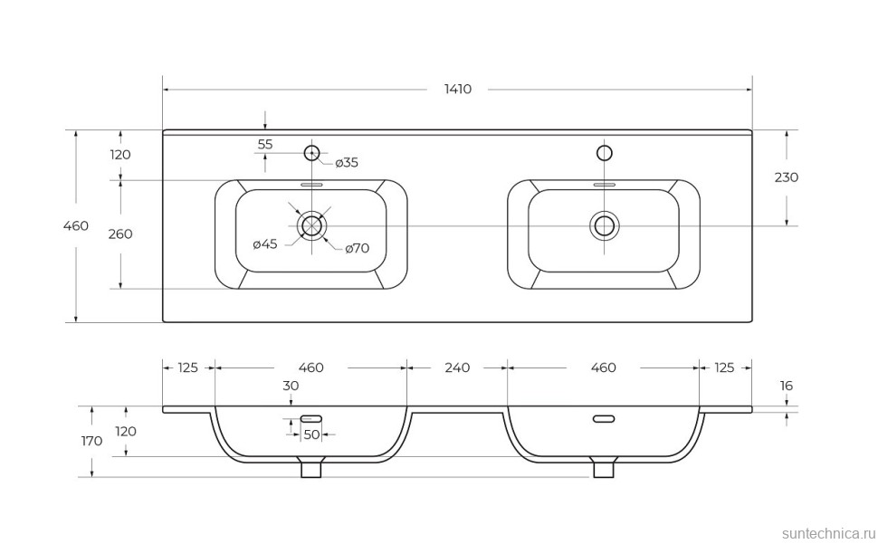 Тумба с раковиной Cezares Duet 140 bianco lucido, раковина Cezares CZR-8095-140-2 двойная