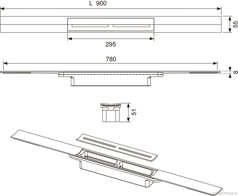 Душевой трап (лоток) TECE Drainprofile 670910 90 см хром