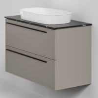 Тумба под раковину со столешницей La Fenice Elba Twin 100 подвесная, cappuccino, бежевая матовая, столешница черный мрамор