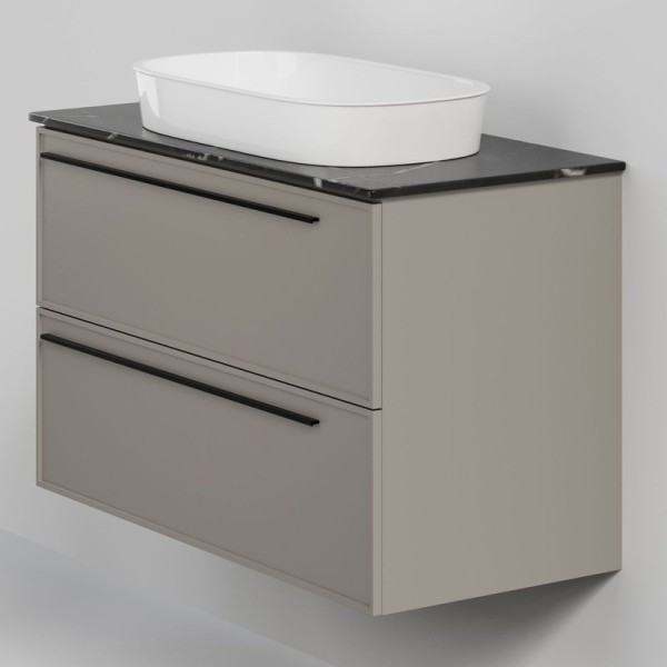 Тумба под раковину со столешницей La Fenice Elba Twin 100 подвесная, cappuccino, бежевая матовая, столешница черный мрамор