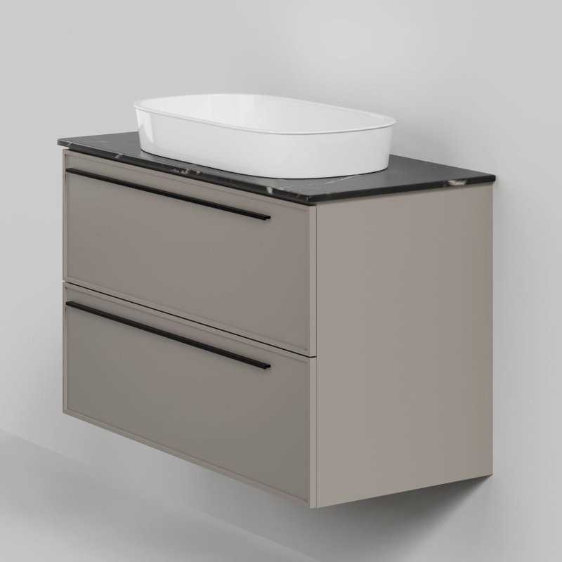 Тумба под раковину со столешницей La Fenice Elba Twin 100 подвесная, cappuccino, бежевая матовая, столешница черный мрамор