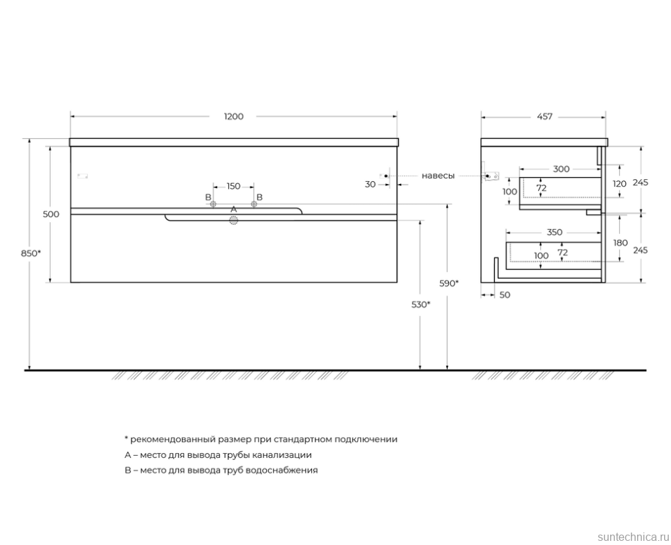 Тумба с раковиной Cezares Duet 120 grafito, раковина Cezares CZR-8095-120