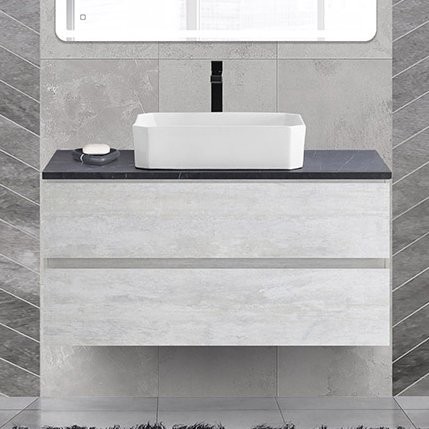 Тумба под раковину со столешницей Cezares Bellagio 46 100 подвесная, legno bianco, marmo nero opaco