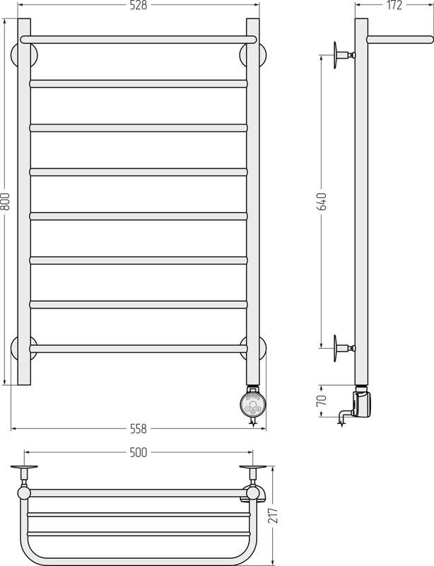 Полотенцесушитель электрический Стилье Формат 20 00520-8050 85x55 см, подключение справа, без покрытия, лесенка, с полкой