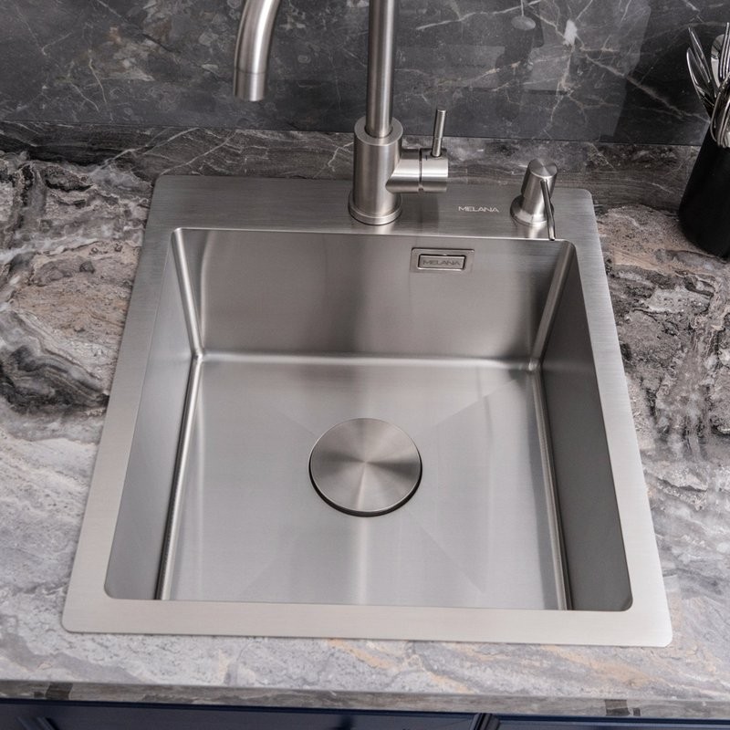 Мойка кухонная Melana ProfLine R44485HK в комплекте с дозатором, сатин