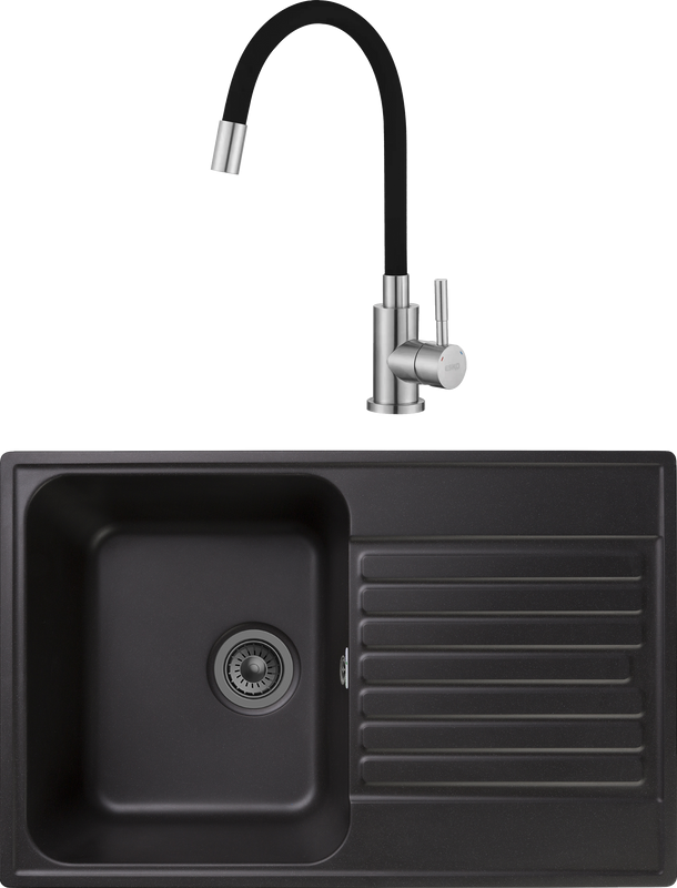 Комплект Мойка GranFest Quarz Z78 черный + Смеситель ESKO Snake K44 B хром, черный, с гибким изливом