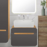 Тумба с раковиной Runo Ницца 60 дуб натуральный, графит, раковина Tre 50