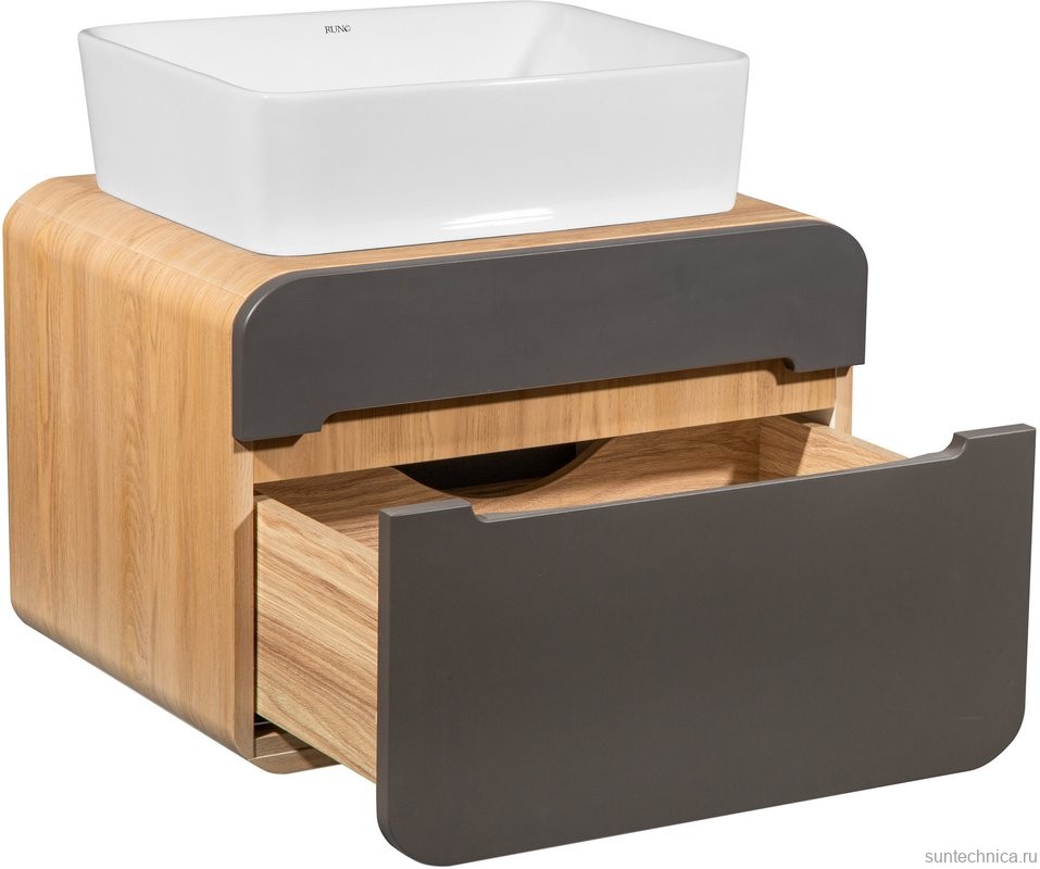 Тумба с раковиной Runo Ницца 60 дуб натуральный, графит, раковина Tre 50
