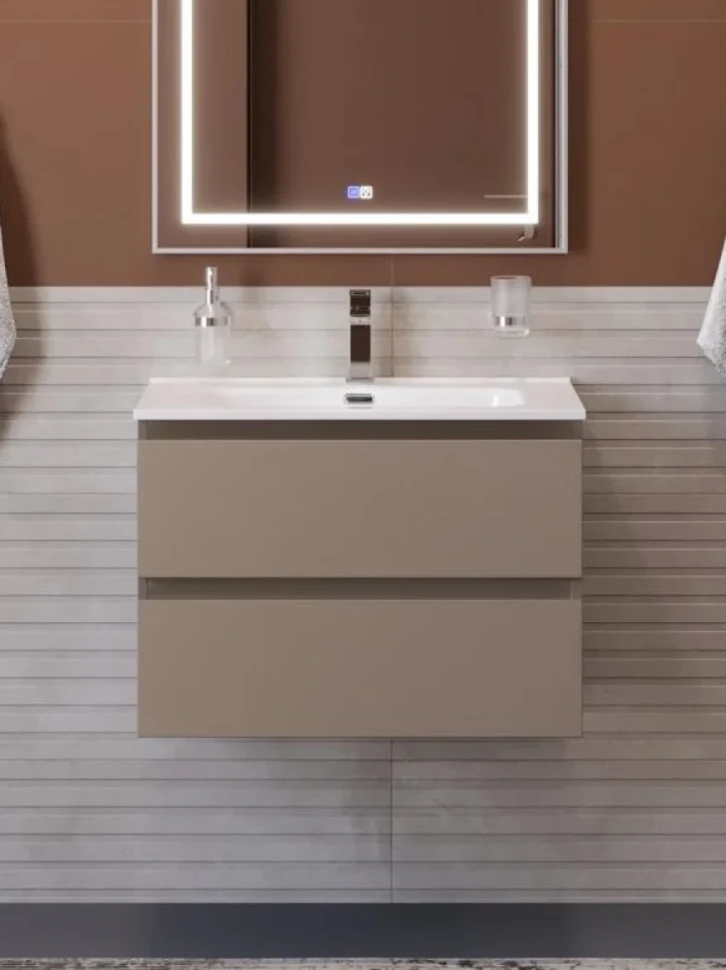 Тумба с раковиной BelBagno Kraft 70 подвесная, матовая бежевая, раковина bb700etl