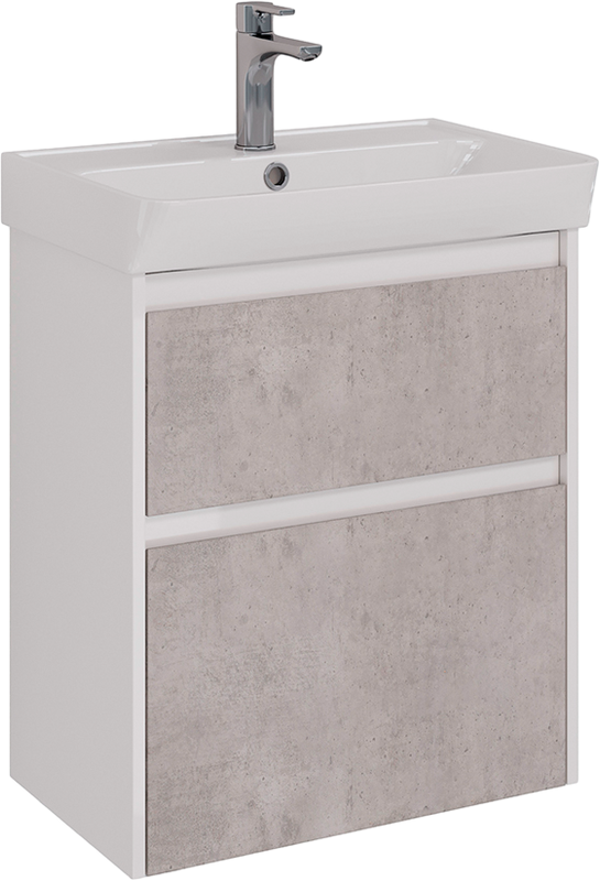 Тумба под раковину Lemark Combi 60 бетон, белая глянцевая