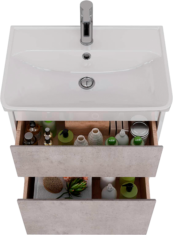 Тумба под раковину Lemark Combi 60 бетон, белая глянцевая