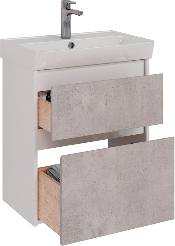 Тумба под раковину Lemark Combi 60 бетон, белая глянцевая