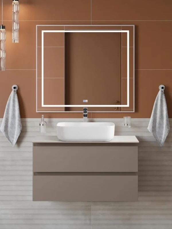 Мебель для ванной комнаты BelBagno Kraft 90 подвесная, матовая бежевая, столешница kep-90-bo, раковина BB1304