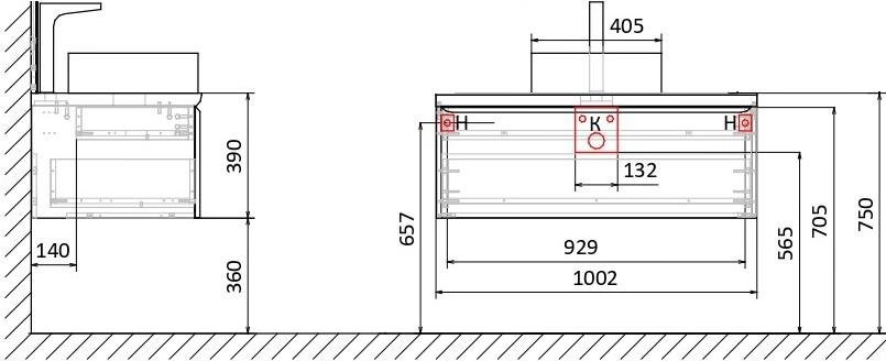 Тумба под раковину Jorno Solis new 100, подвесная