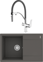 Комплект Мойка Lemark Imandra 760 9910029 серый шелк + Смеситель Comfort LM3074C-Gray с гибким изливом, хром, серый