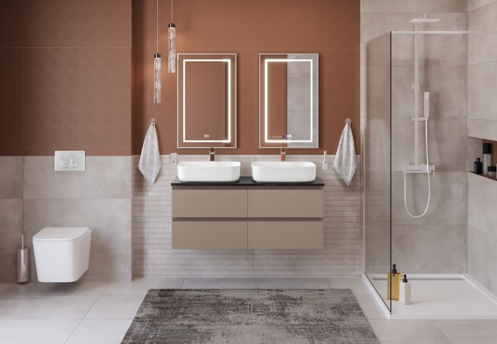 Тумба под раковину со столешницей BelBagno Kraft 120 подвесная, матовая бежевая, столешница kep-120-2-mno, для двоих