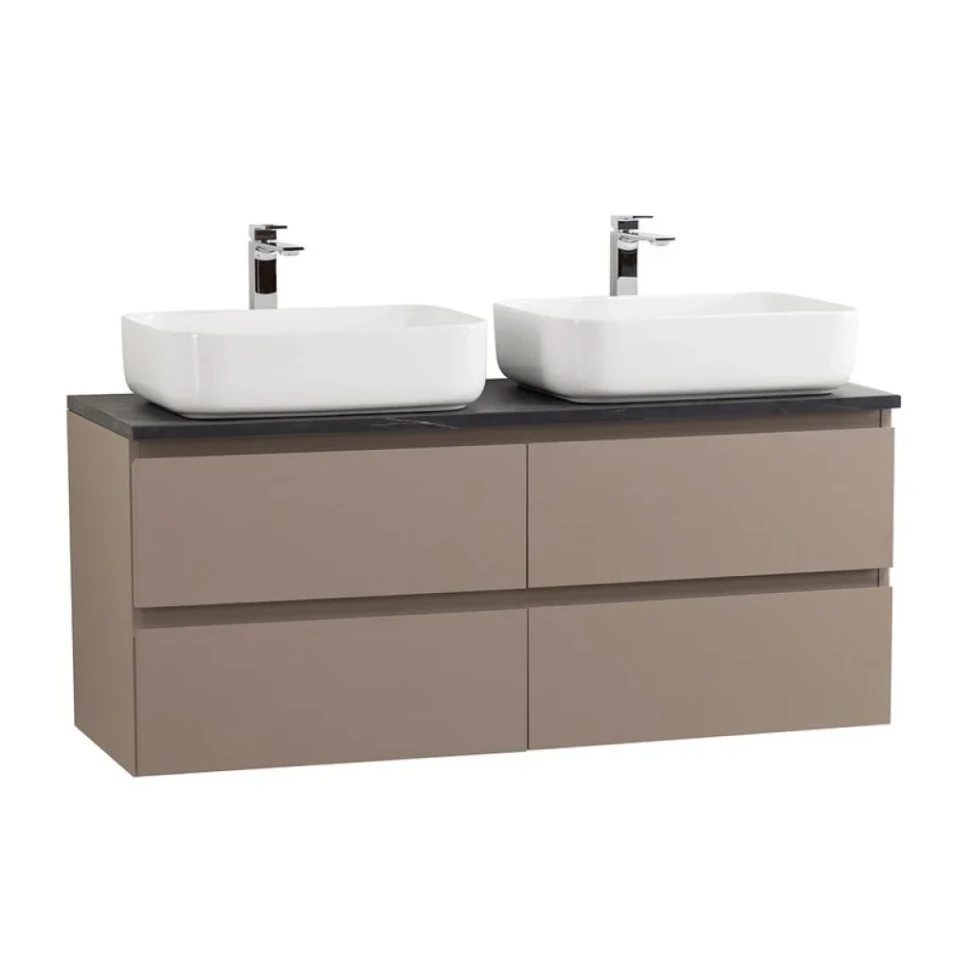 Тумба под раковину со столешницей BelBagno Kraft 120 подвесная, матовая бежевая, столешница kep-120-2-mno, для двоих