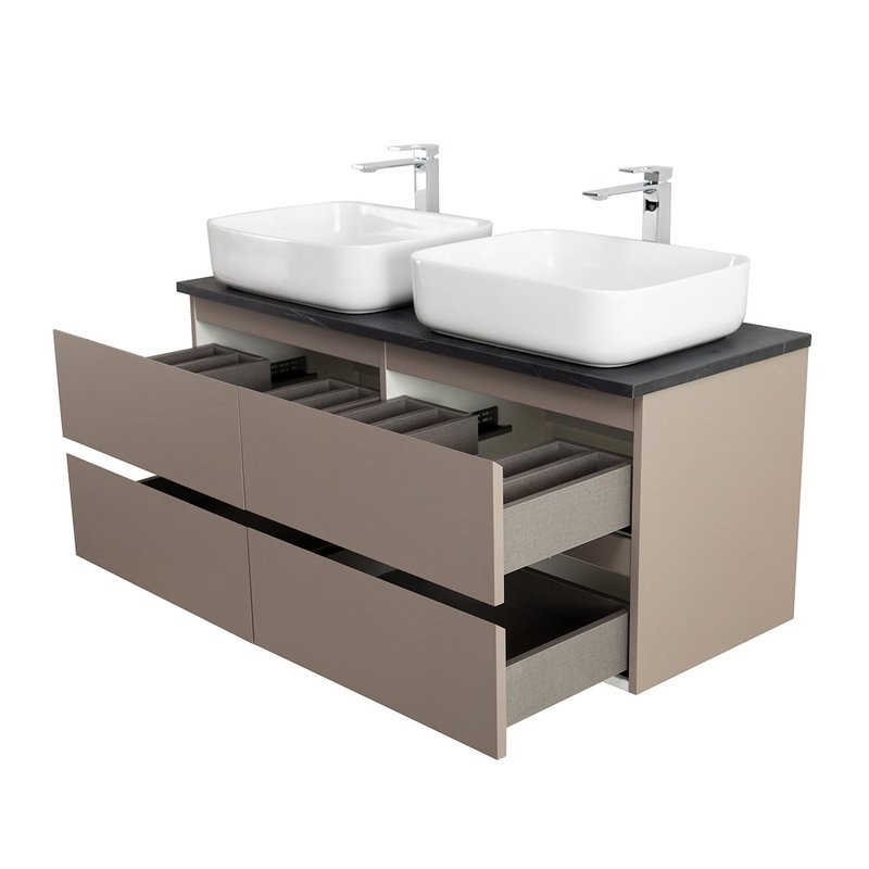 Тумба под раковину со столешницей BelBagno Kraft 120 подвесная, матовая бежевая, столешница kep-120-2-mno, для двоих