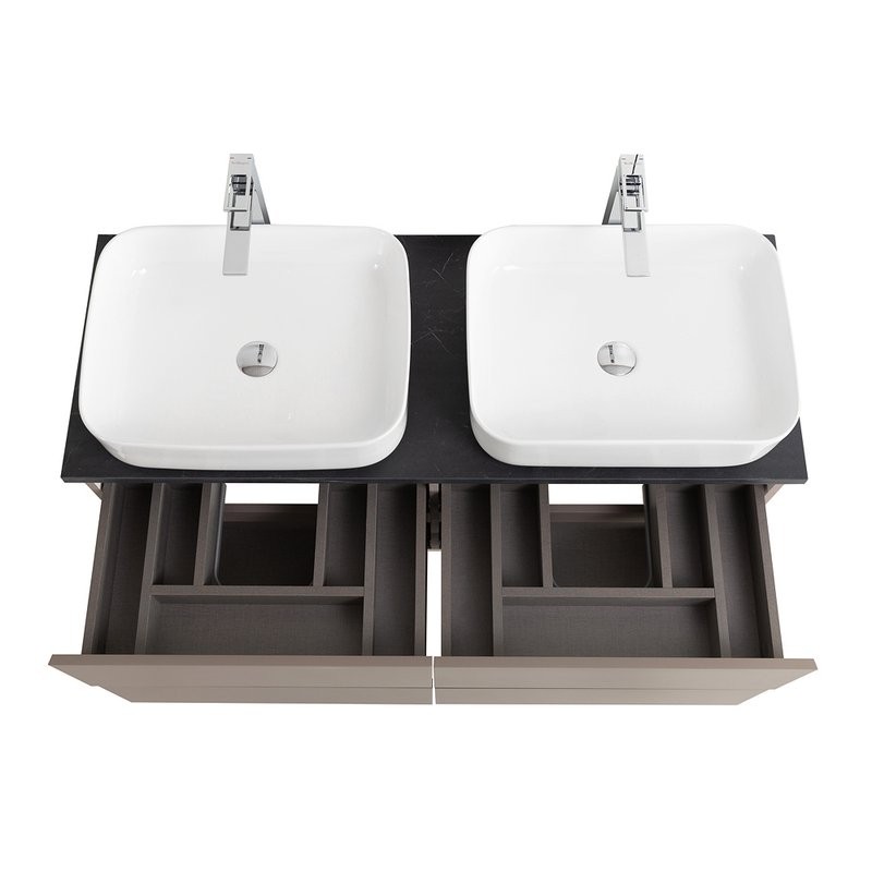 Тумба под раковину со столешницей BelBagno Kraft 120 подвесная, матовая бежевая, столешница kep-120-2-mno, для двоих