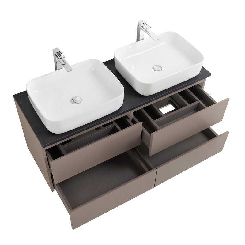 Тумба под раковину со столешницей BelBagno Kraft 120 подвесная, матовая бежевая, столешница kep-120-2-mno, для двоих