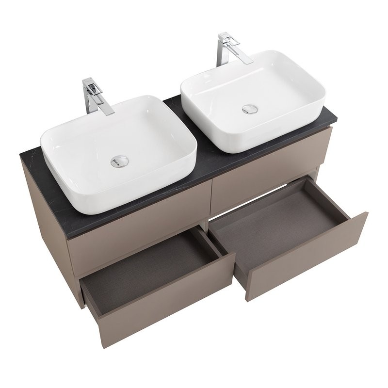 Тумба под раковину со столешницей BelBagno Kraft 120 подвесная, матовая бежевая, столешница kep-120-2-mno, для двоих