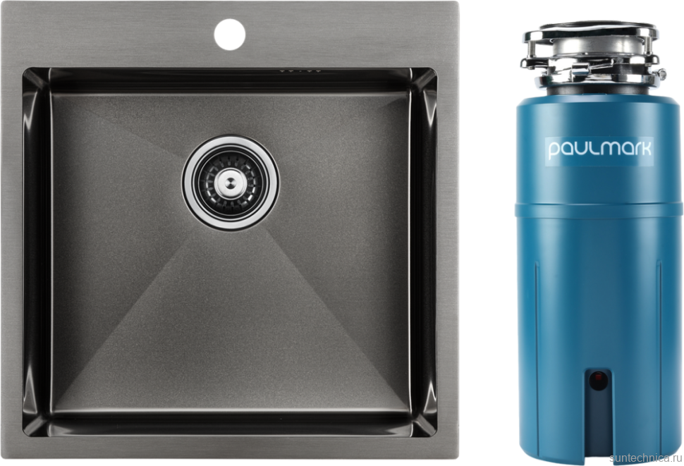 Комплект Мойка Paulmark Kroner PM215151-GM вороненая сталь + Измельчитель Intenso