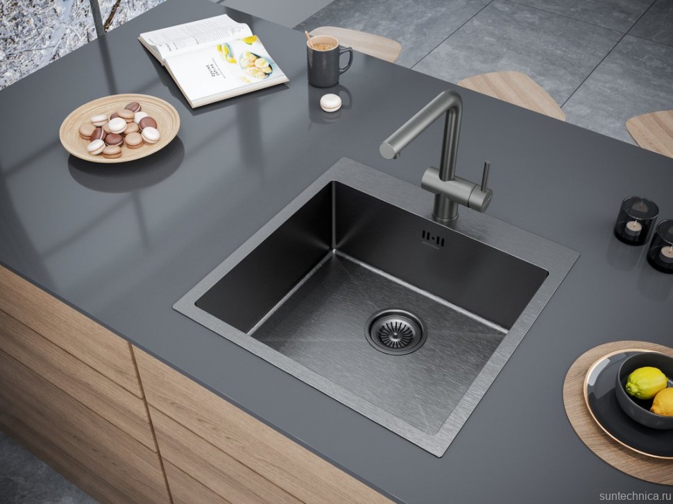 Комплект Мойка Paulmark Kroner PM215151-GM вороненая сталь + Измельчитель Intenso