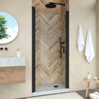 Душевая дверь в нишу Vegas Glass EP Novo h2000 90 02М 01 профиль черный матовый, стекло прозрачное