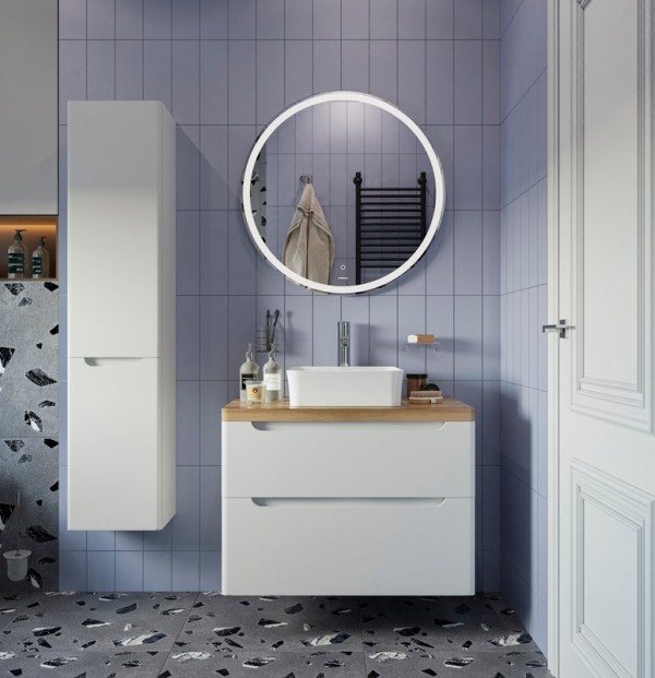 Мебель для ванной комнаты STWORKI Берген 80 белая со светлой столешницей, раковина Sottile 1477-001-0125