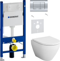 Комплект Унитаз подвесной AM.PM Spirit V2.0 с микролифтом + Звукоизоляция Geberit + Инсталляция Duofix Delta 458.163.21.1 с кнопкой смыва, хром