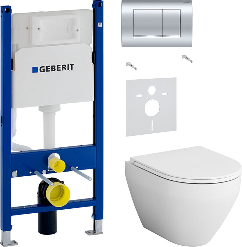 Комплект Унитаз подвесной AM.PM Spirit V2.0 с микролифтом + Звукоизоляция Geberit + Инсталляция Duofix Delta 458.163.21.1 с кнопкой смыва, хром