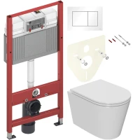 Комплект Унитаз подвесной Bauedge Bau Nimb Hurricane-2 безободковый, с микролифтом, белый + Инсталляция TECE Base 9400413 4 в 1 с кнопкой смыва