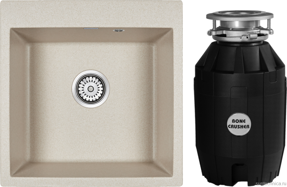 Комплект Мойка Paulmark Kante 50 PM105152-BE бежевый + Измельчитель Bone Crusher BC 810-AS