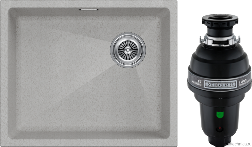 Комплект Мойка Paulmark Lumi LU55SK-BE бежевая + Измельчитель Bone Crusher BC 1000-AS
