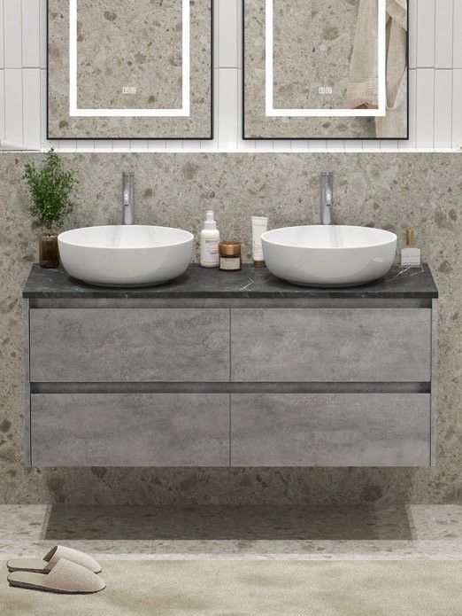 Тумба под раковину со столешницей BelBagno Kraft 120 подвесная,  для двоих, cemento grigio